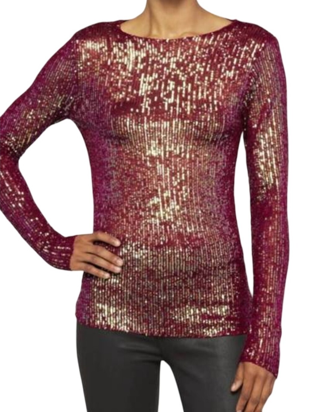 Free People Gold Rush Sequin Top Wine Red Pink Long Sleeve NWT S Holiday Party